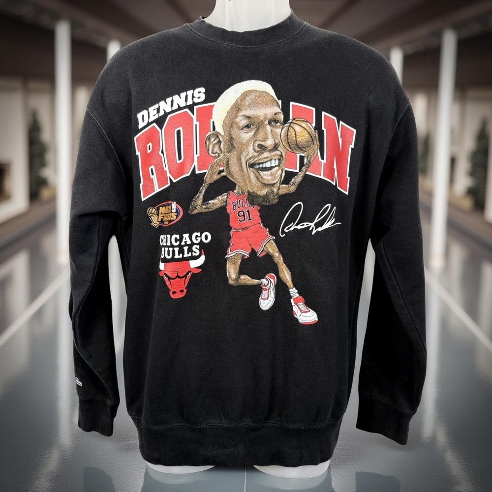 Mitchell & Ness Dennis Rodman Chicago Vintage Black Bulls Crewneck Size M